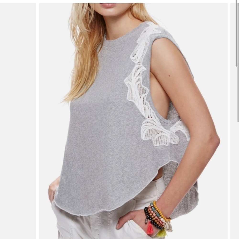 Free People Bonsai Lace Grey Tank Small